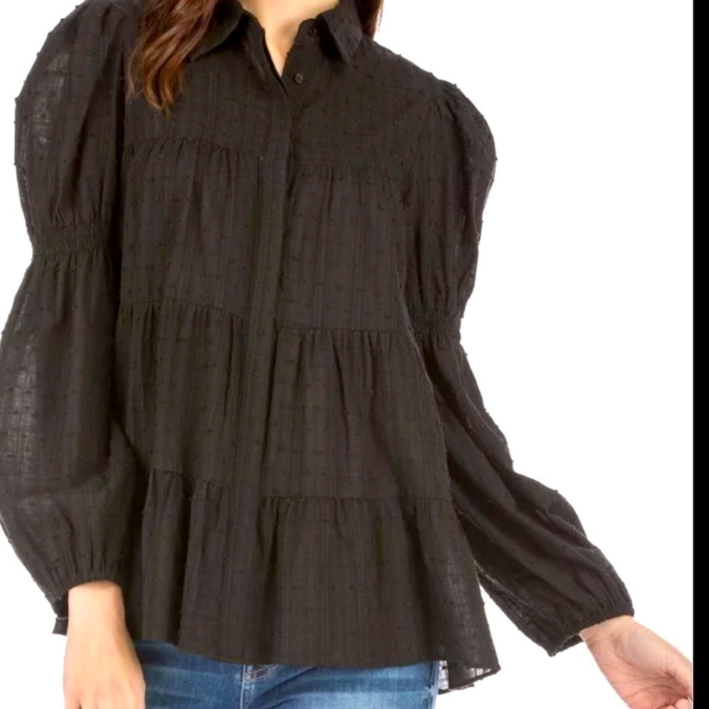 NWT Joy Joy | Black Tiered Baby Doll Blouse | XS